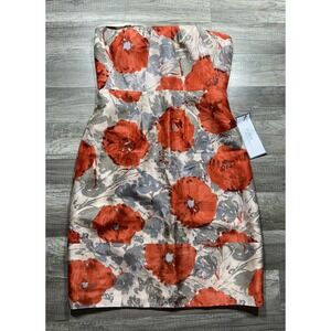 J‎ Crew Collection Beige Gray Orange Poppy Floral Silk Strapless Dress NWT